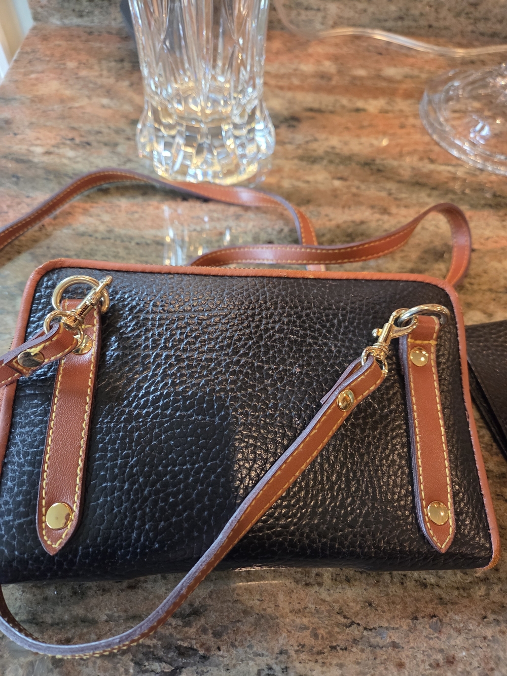 Dooney & Bourke Black Pebbled Leather Crossbody with Brown Trim - Picture 6 of 7